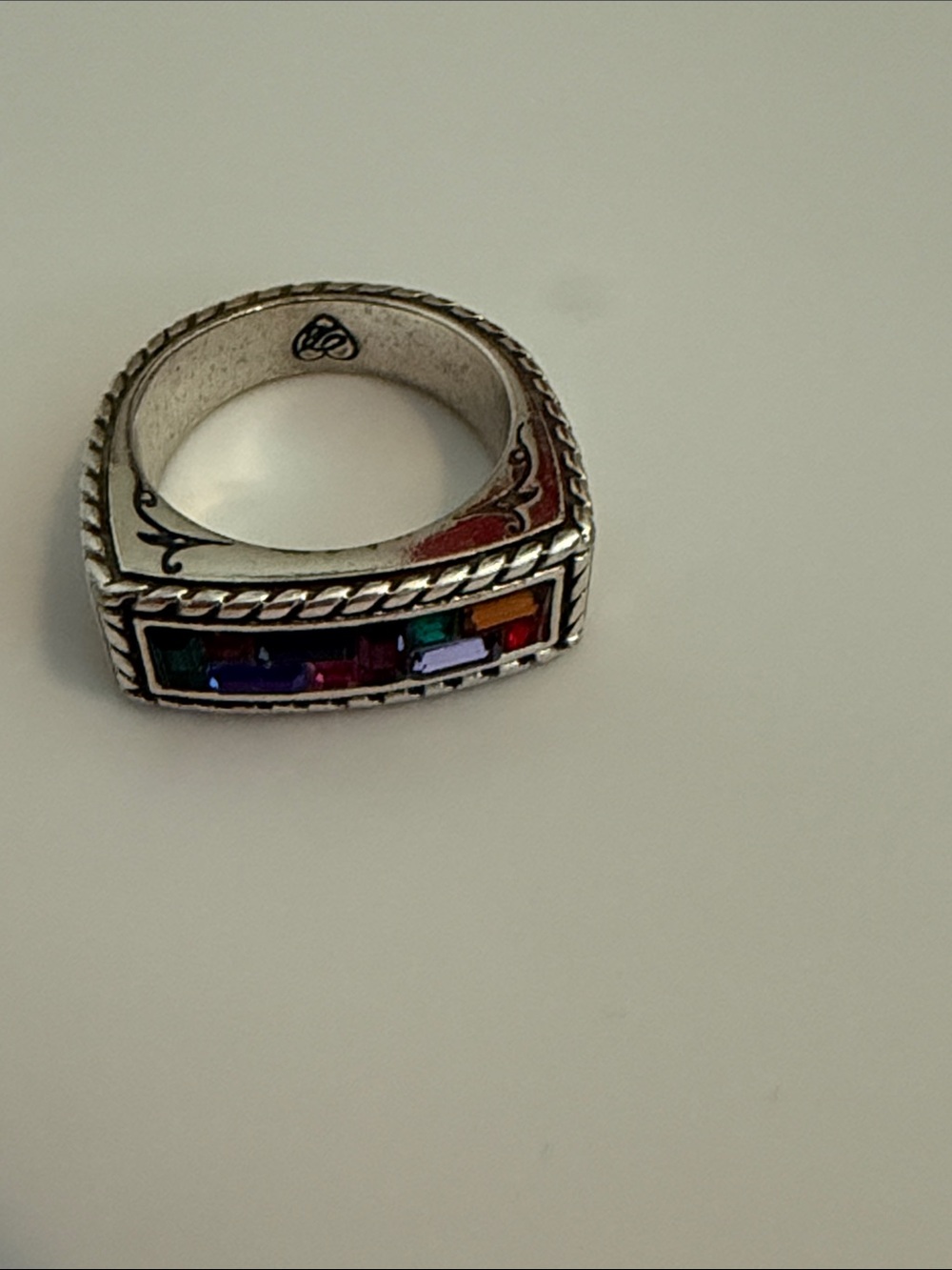Brighton St. Michel - Multicolor Inlay Square Sterling Silver Ring - Picture 2 of 10